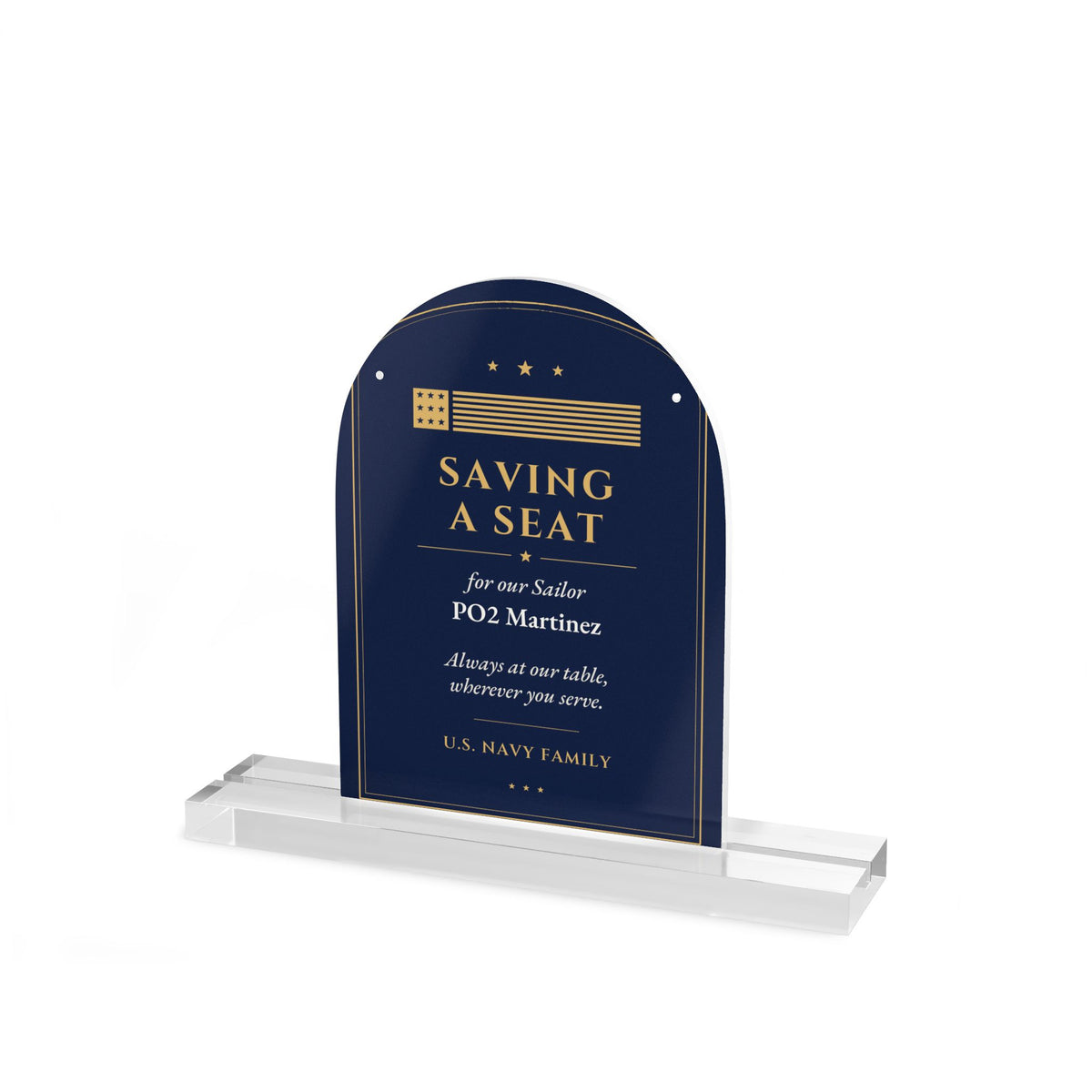 Personalized "Saving a Seat" Navy Table Sign